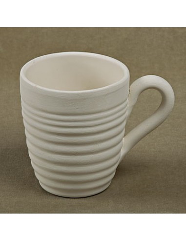 Unglazed Ceramics Cone mug "with lines" -Bisque -TO PAINT YOURSELF