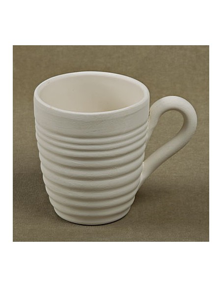 Unglazed Ceramics Cone mug "with lines" -Bisque -TO PAINT YOURSELF
