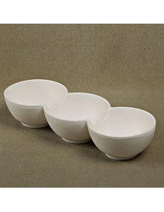 Unglazed Ceramics Rect. Chip & Dip 3 section-Bisque -TO PAINT YOURSELF