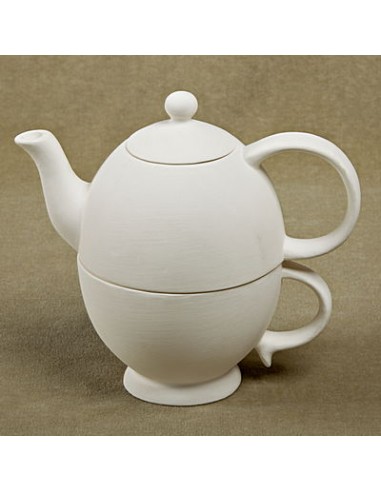 Unglazed Ceramics Tea Pot w/cup for one (3 pcs)-Bisque -TO PAINT YOURSELF